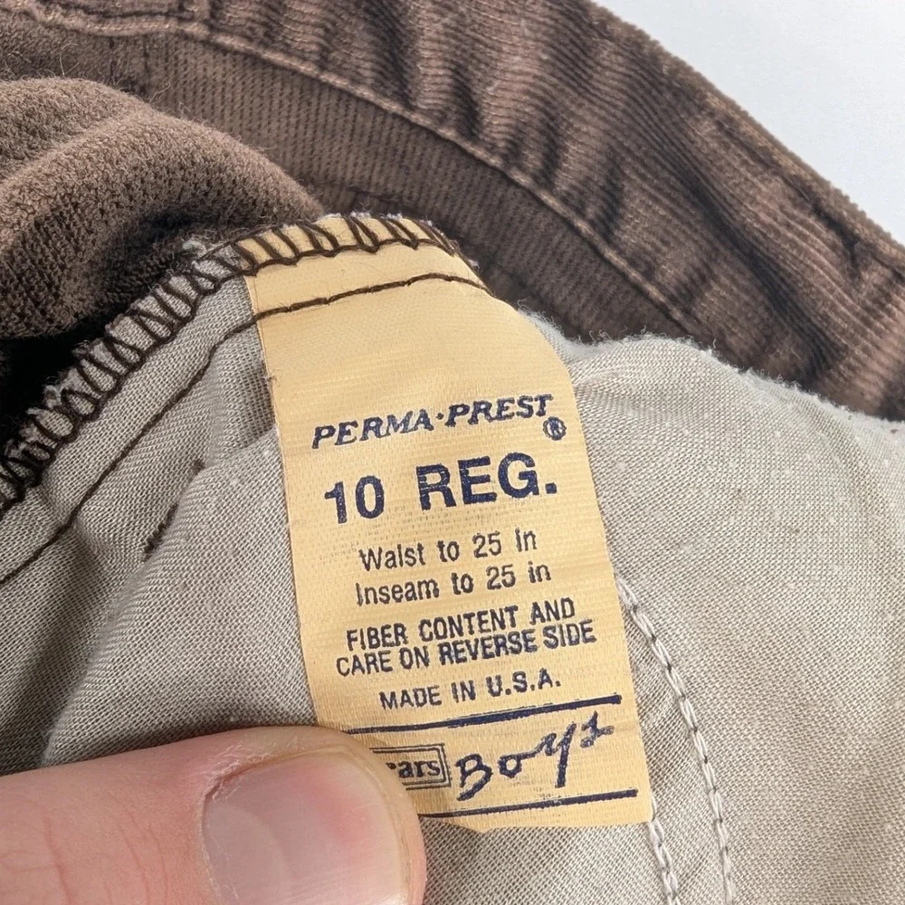 Boys Sears Perma‎ Prest Corduroy Pants Brown Size 10 Regular
